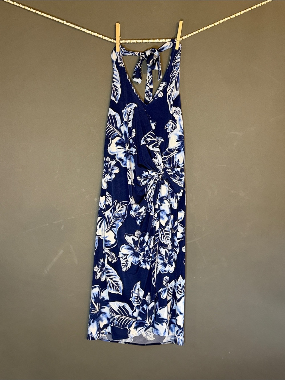 Tommy Bahama Navy & White Tropical Tie-Back Midi Dress